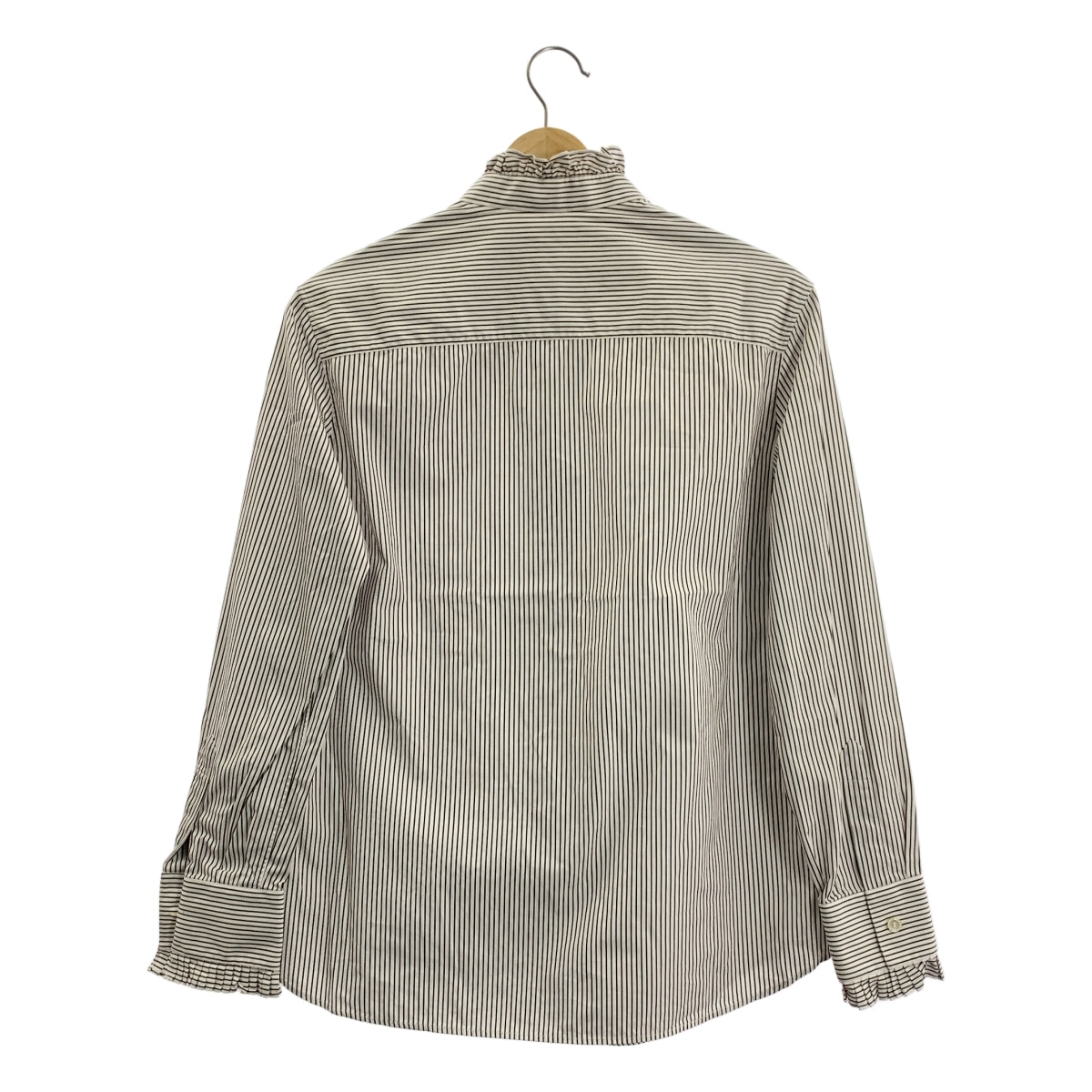 CELINE / セリーヌ | ストライプ フリル カラー シャツ | 40 | ホワイト/ブラウン | レディース