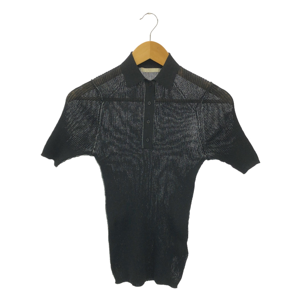【美品】 Plage / プラージュ | 2024SS | SHEER RIB POLO / ポロ ニット セーター | F | ブラック | レディース