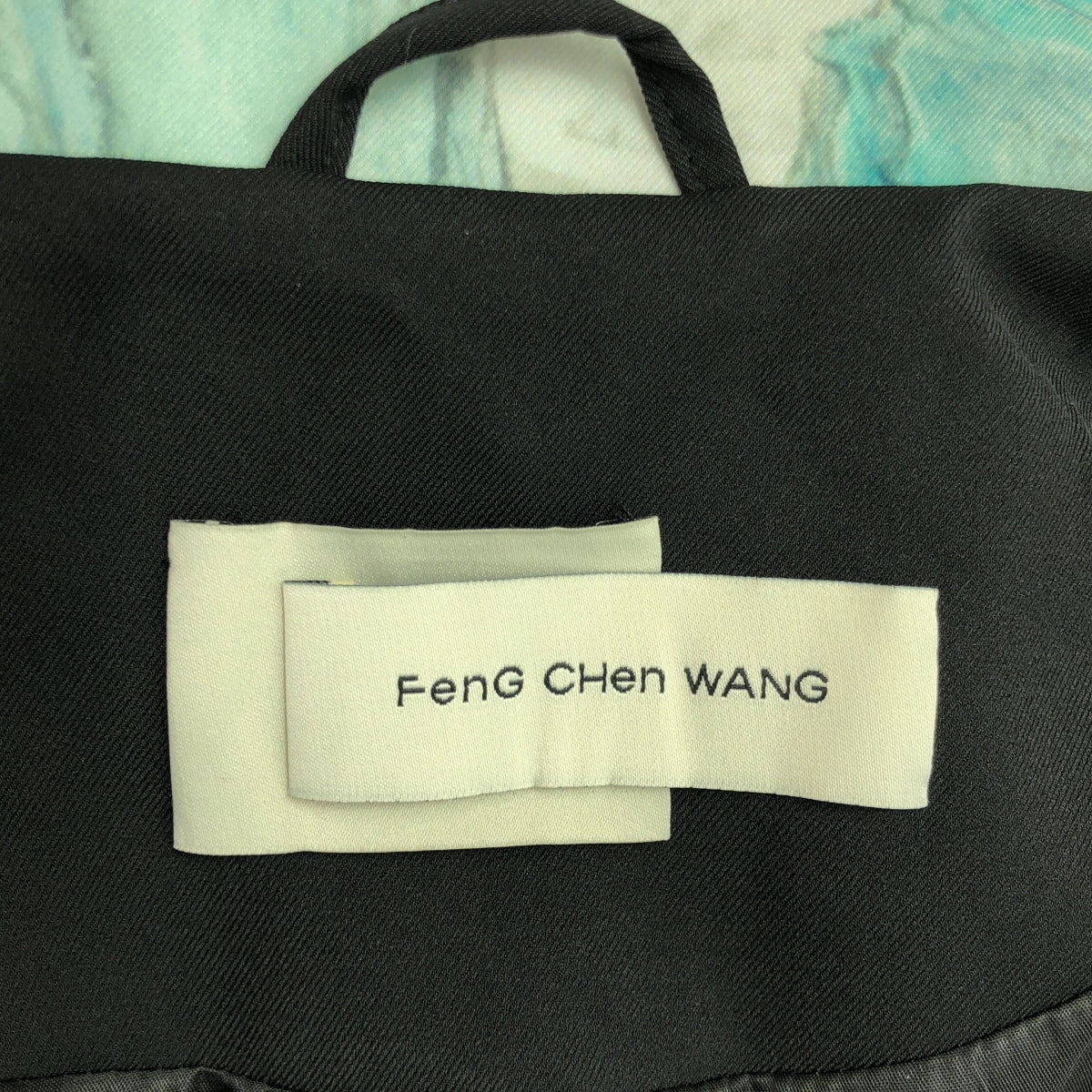 【美品】 FenG CHen WANG / フェンチェンワン | × Piaggio Landscape Bomber Jacket / オーバージャケット ブルゾン / ロゴ総裏地 | XS | ブラック/ターコイズグリーン系 | メンズ
