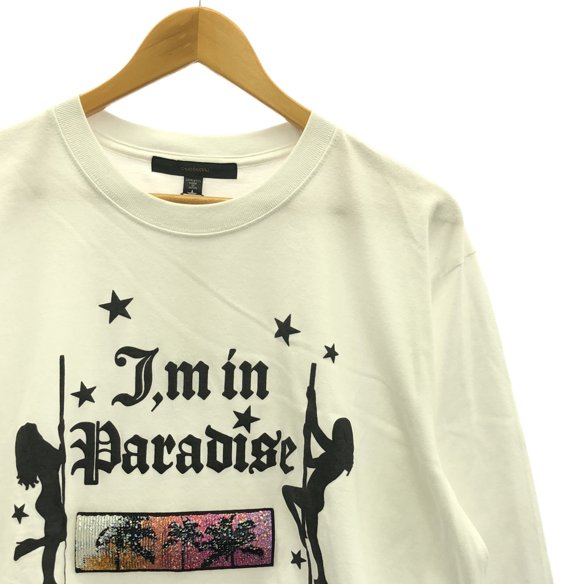 STUD MUFFIN | Sequin logo print crew neck cut and sew | Size 4 | Men's