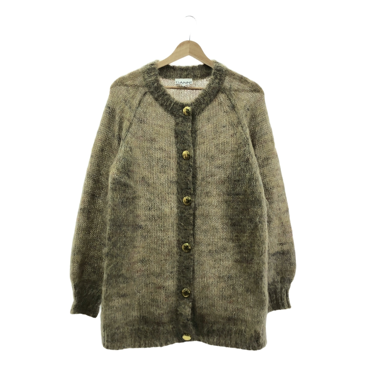 Ganni / ガニー | Brushed Mohair Cardigan / モヘヤ ウール ロゴ 金ボタン ニット カーディガン | S | レディース