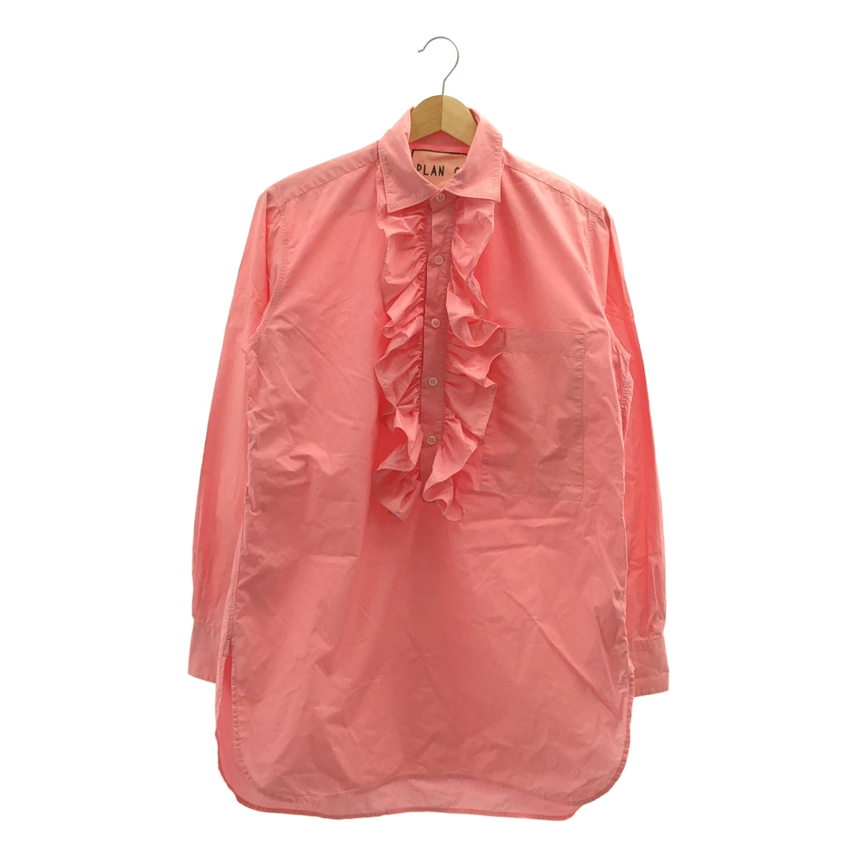 Plan C / 플랜시 | 코튼 프릴 풀오버 롱 셔츠 원피스 | 36 | 핑크 | 여성