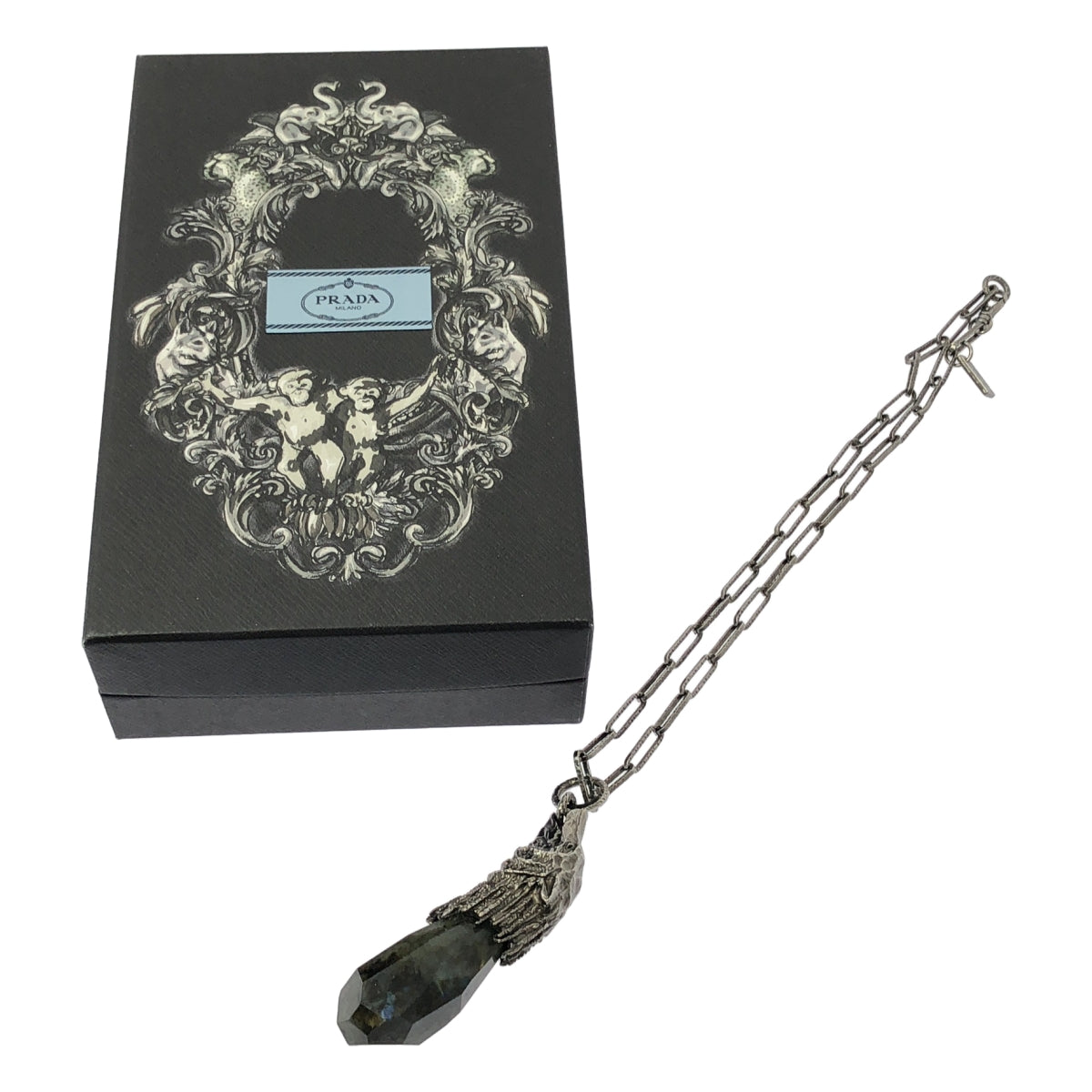 【美品】 PRADA / プラダ | Prada Talisman プラダ タリスマン / ANIMALIER STONE COLLANE 動物モチーフ ラブラドライト ストーン ネックレス | マルチカラー | メンズ