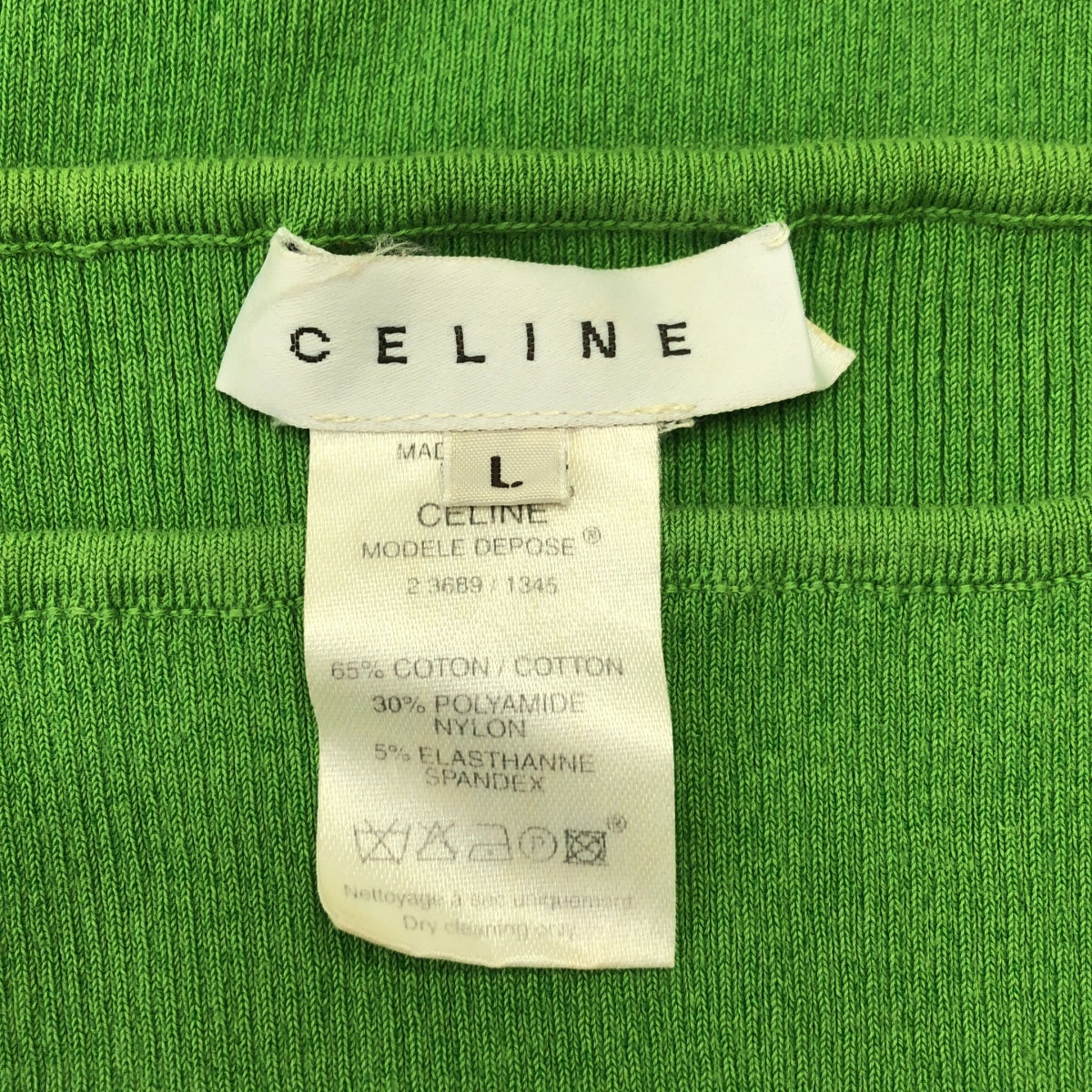CELINE / セリーヌ | コットン ロゴ 金ボタン ニット トップス | L | グリーン | レディース