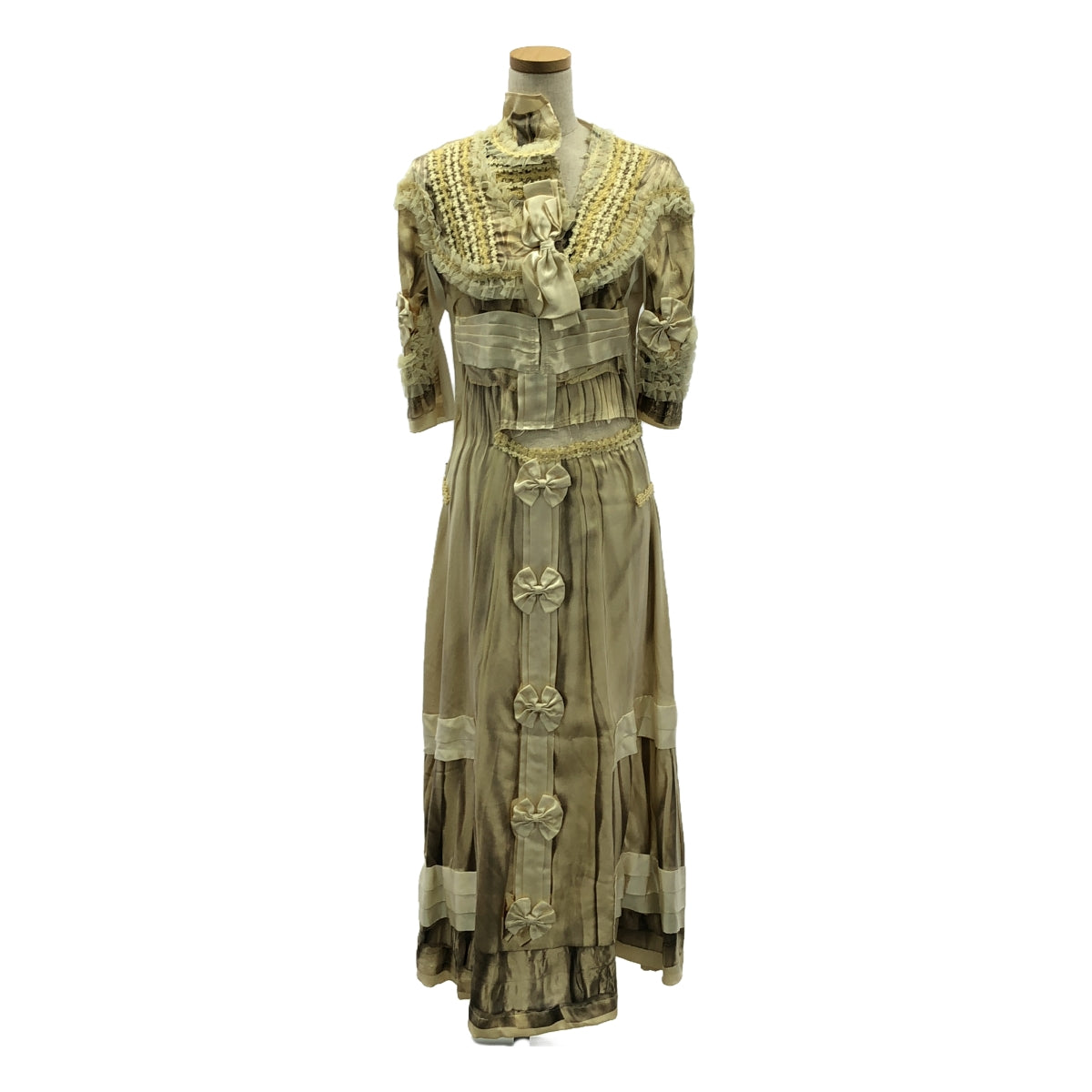 COMME des GARCONS / コムデギャルソン | 2005AW | silk 100% / シルク 総柄 フリル装飾 カットアウト ドレス ワンピース | M | レディース