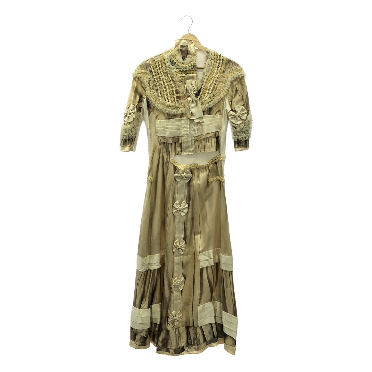 COMME des GARCONS / コムデギャルソン | 2005AW | silk 100% / シルク 総柄 フリル装飾 カットアウト ドレス ワンピース | M | レディース