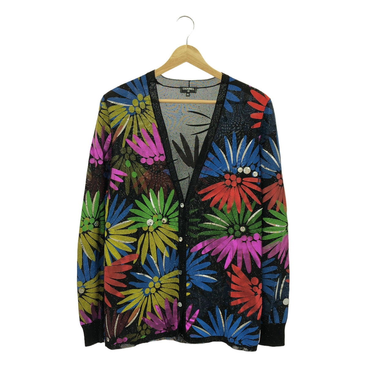 CHANEL | MULTICOLOR CC LOGO EMBELLISHED CARDIGAN | Beaded knit cardigan | Size 36 | Women's