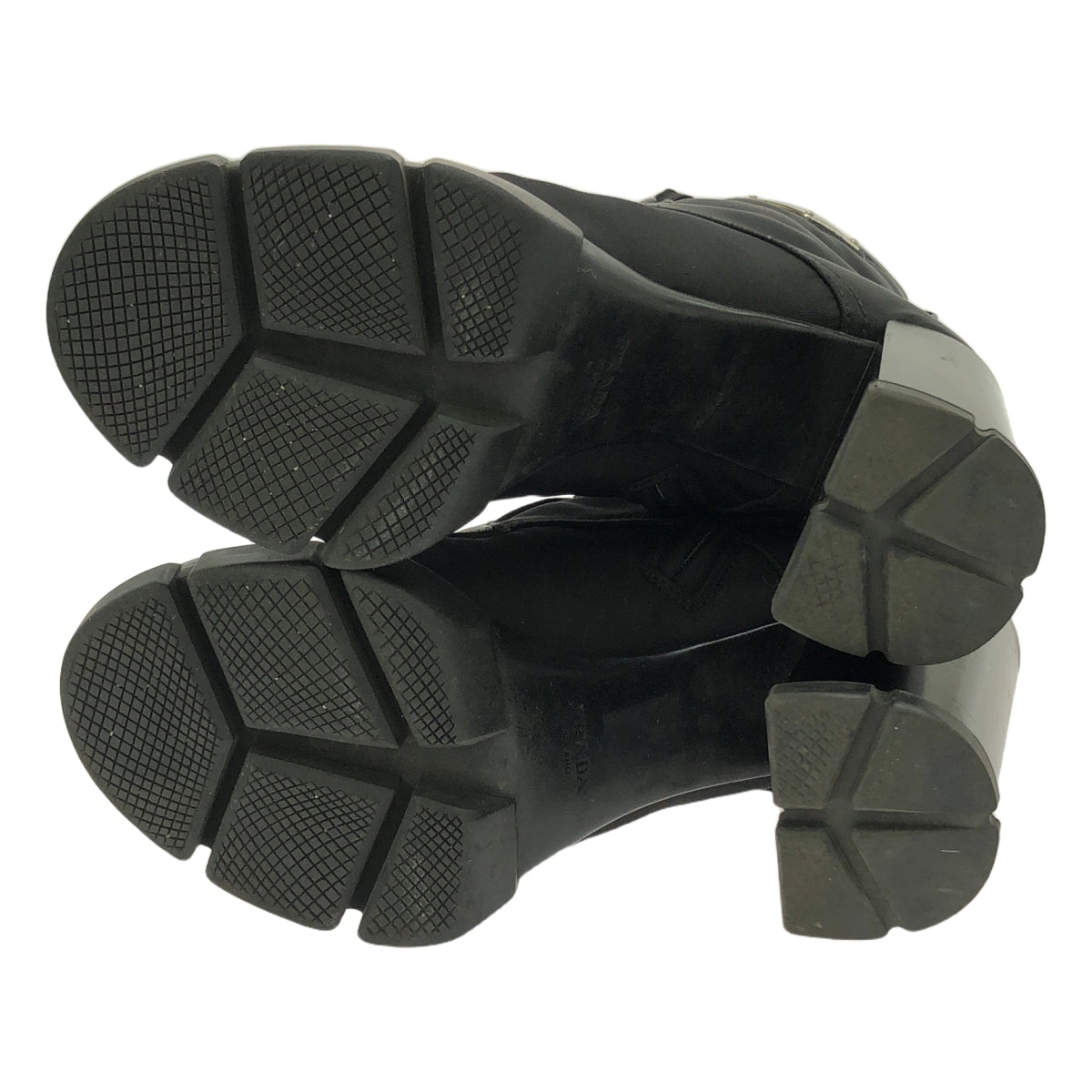 PRADA / プラダ | Leather and Nylon Ankle Boots / プレート ナイロン切替 レザー ヒールブーツ | 36 | ブラック | レディース