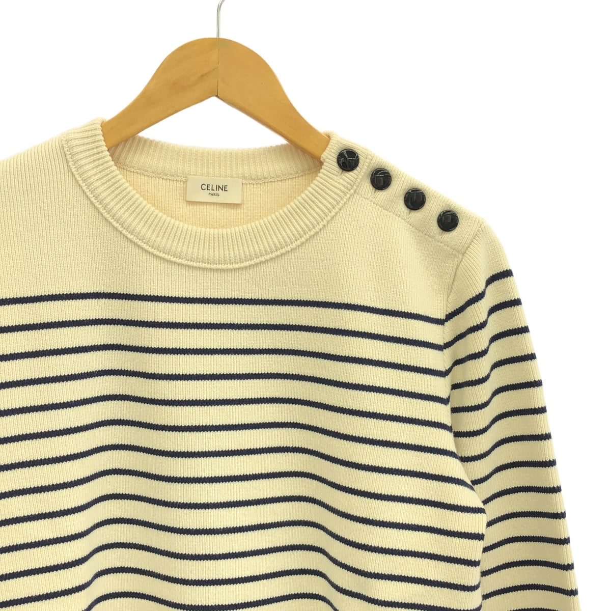 CELINE / セリーヌ | Marine Sweater Cotton ショルダーボタン コットンニット マリンセーター | M | クリーム / ネイビー | メンズ