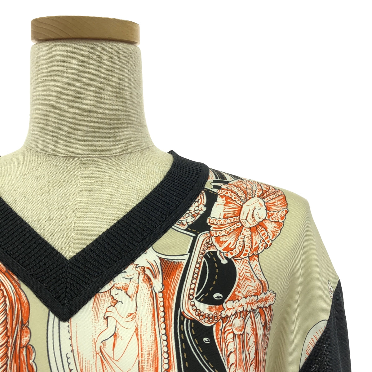 【美品】  HERMES / エルメス | silk 100% / シルク ツイルレーヌ スカーフ ニット プルオーバー | 34 | ベージュ/ブラック | レディース