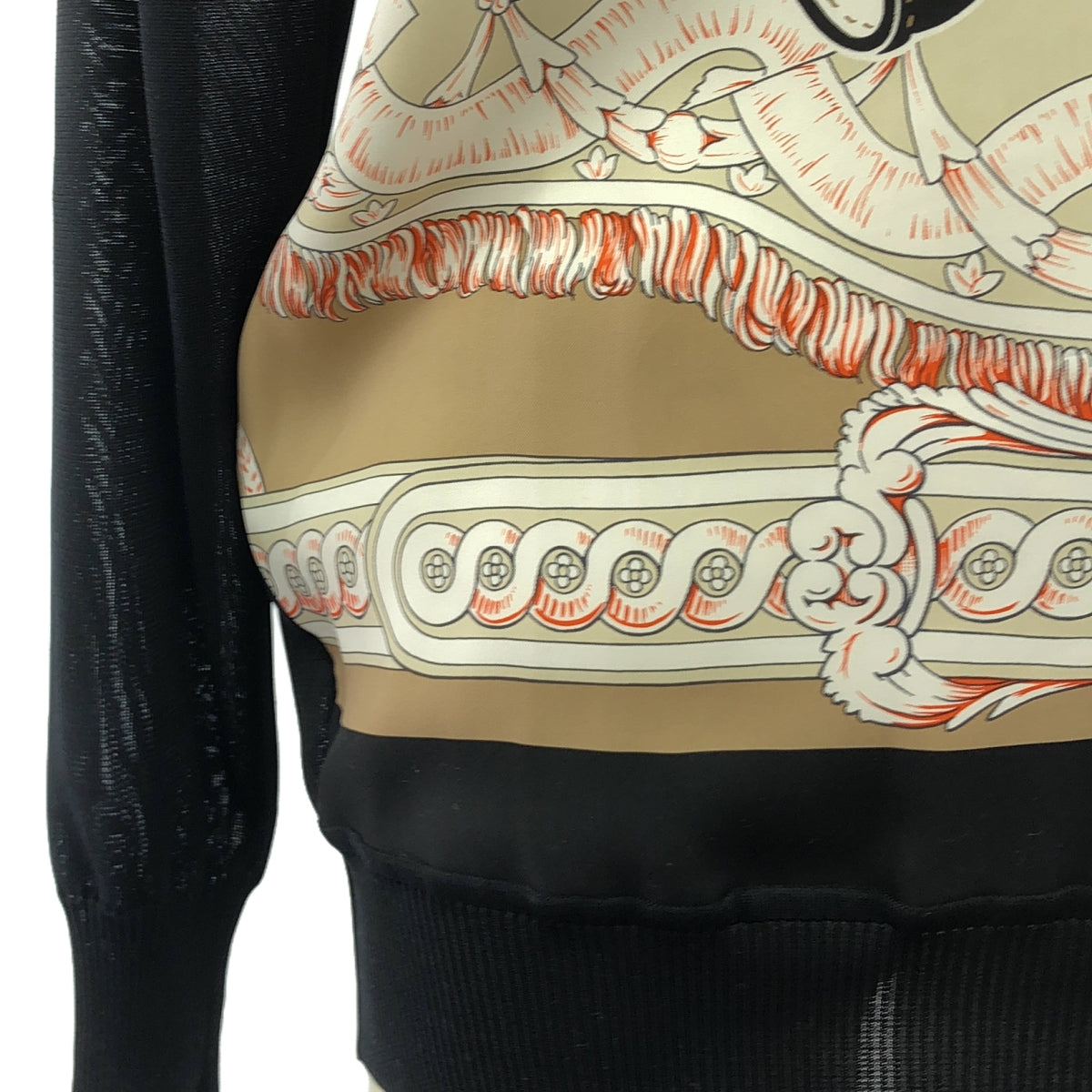 【美品】  HERMES / エルメス | silk 100% / シルク ツイルレーヌ スカーフ ニット プルオーバー | 34 | ベージュ/ブラック | レディース