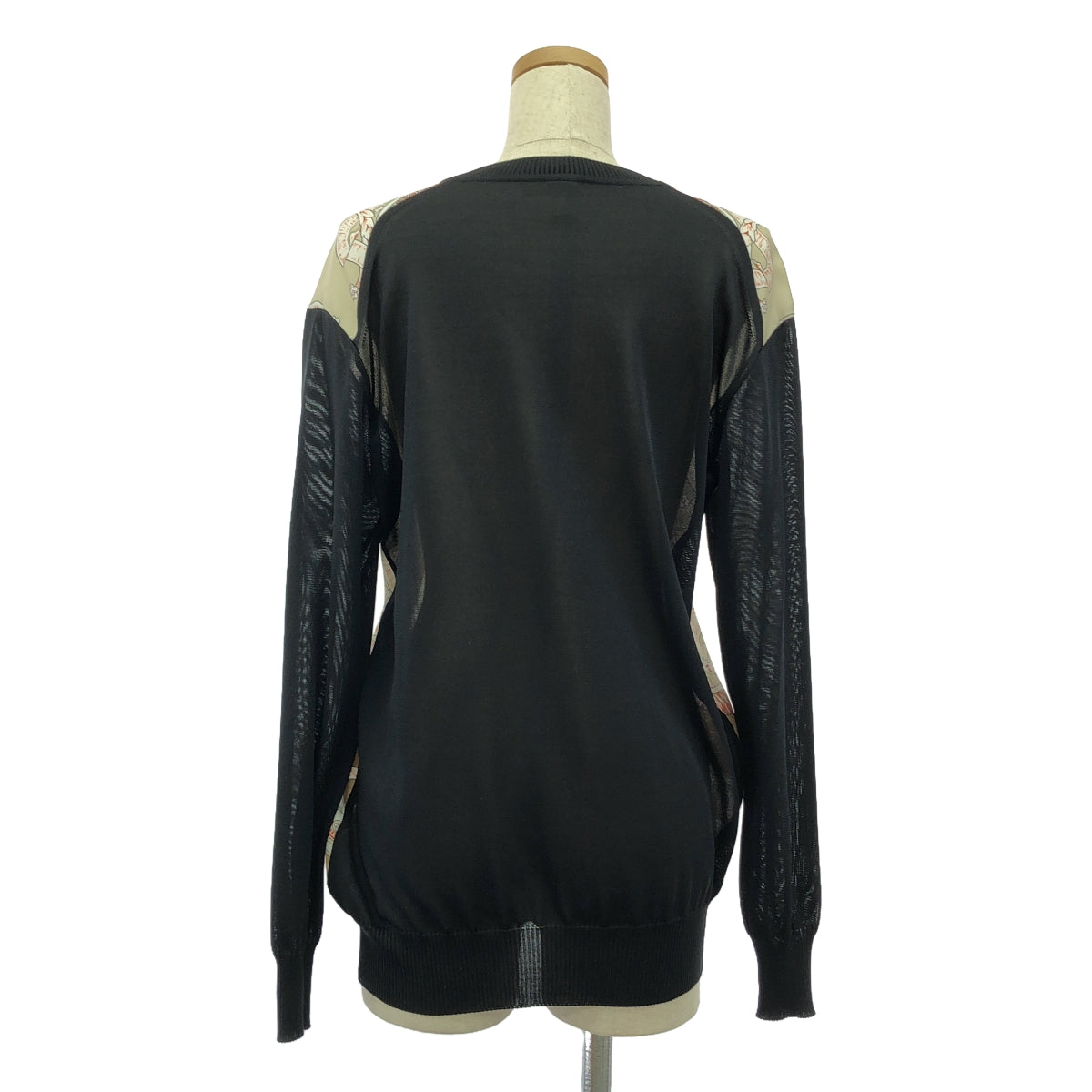 【美品】  HERMES / エルメス | silk 100% / シルク ツイルレーヌ スカーフ ニット プルオーバー | 34 | ベージュ/ブラック | レディース