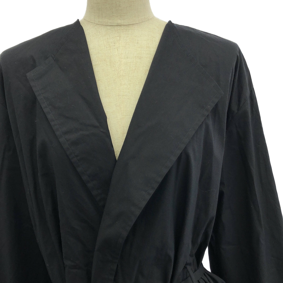 【美品】 Y's / ワイズヨウジヤマモト | 2020AW | FLANNEL CHEST POCKET SHIRT DRESS / ベルテッド ノーカラー オーバー シャツ ワンピース | 1 | ブラック | レディース