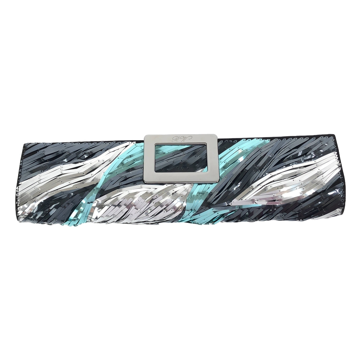 Roger Vivier | Metallic Tape Ribbon Clutch Bag | Silver/Black/Light Blue | Women's