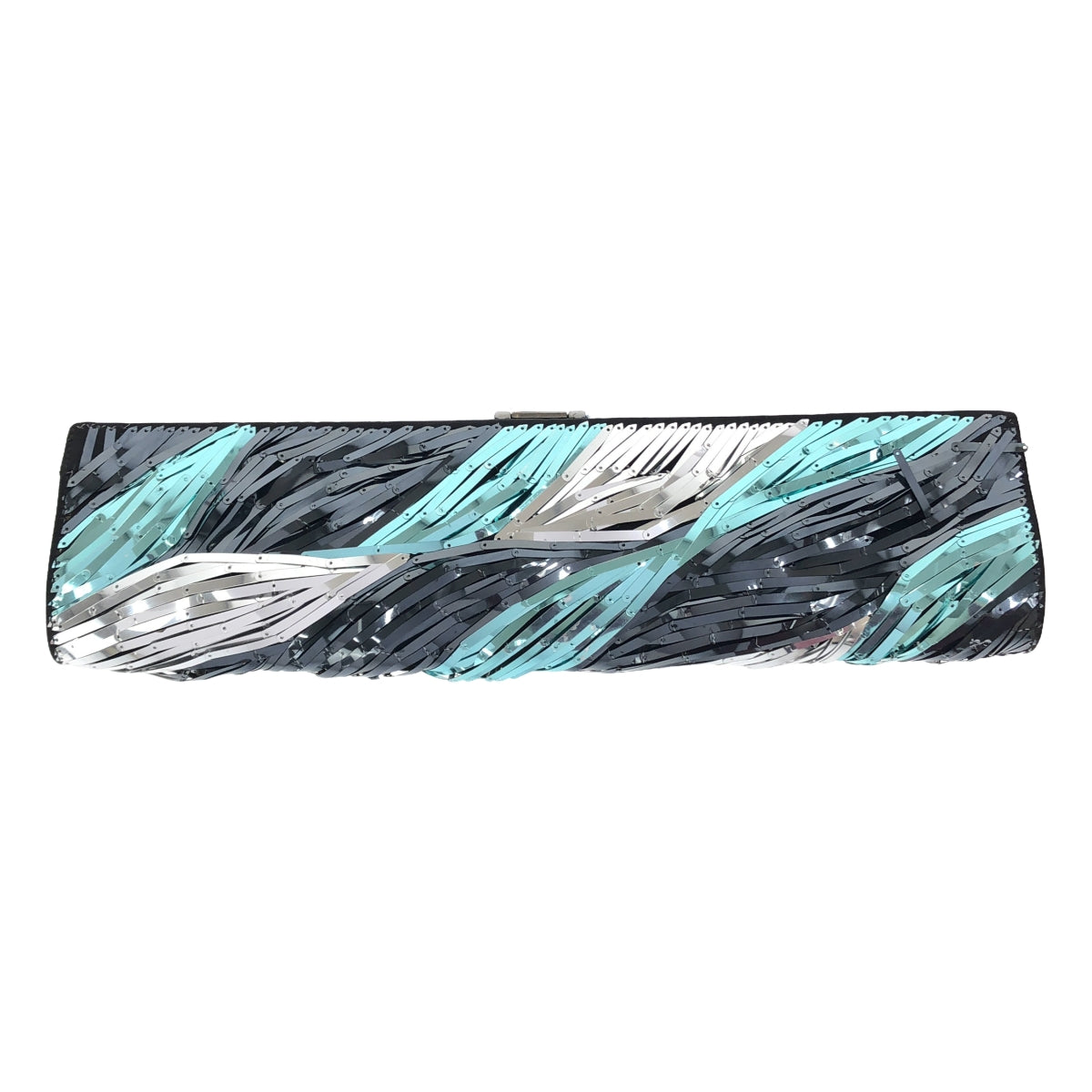 Roger Vivier | Metallic Tape Ribbon Clutch Bag | Silver/Black/Light Blue | Women's