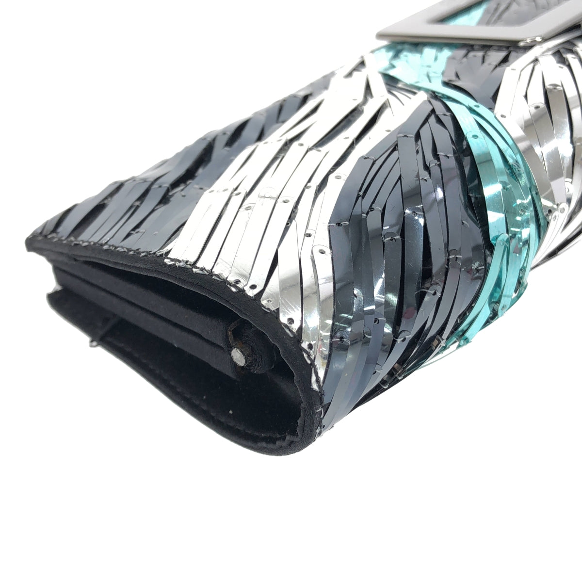 Roger Vivier | Metallic Tape Ribbon Clutch Bag | Silver/Black/Light Blue | Women's
