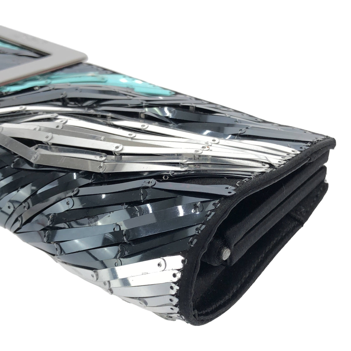 Roger Vivier | Metallic Tape Ribbon Clutch Bag | Silver/Black/Light Blue | Women's