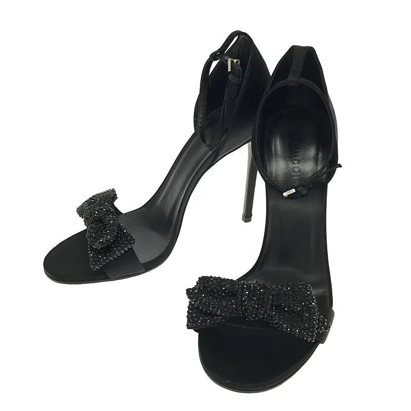 お値下げ　Gucci パール装飾 ブラック ハイヒール 美品】 GUCCI / グッチ | リボン ラインストーン アンクルストラップ