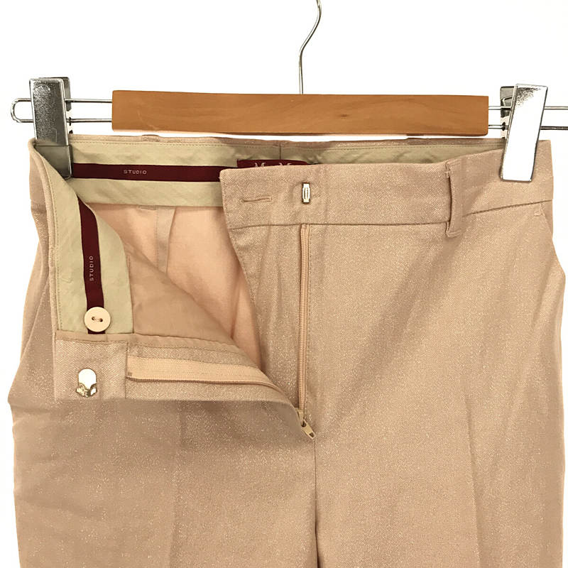 MAX MARA STUDIO / 맥스마라 스튜디오 | 코튼 스트레치 반짝이 호일 프린트 테이퍼 팬츠 | 36 | 핑크 | 여성