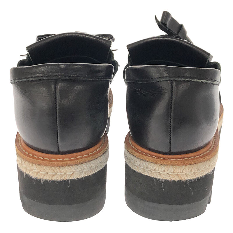 【미품】 Y's / 와이즈 요우지야마모토 | × KAYO NAKAMURA 카요나카무라 별주 가죽 에스파드리유 샤크솔 퀼트 로퍼 | 1 | 블랙 | 여성