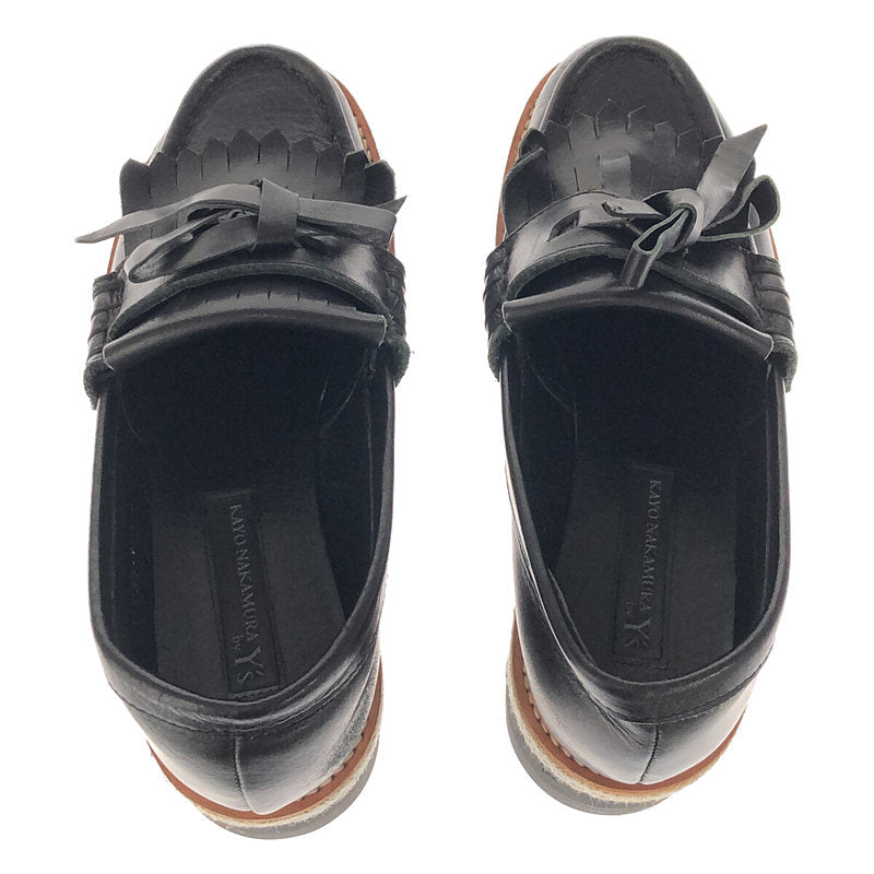 【미품】 Y's / 와이즈 요우지야마모토 | × KAYO NAKAMURA 카요나카무라 별주 가죽 에스파드리유 샤크솔 퀼트 로퍼 | 1 | 블랙 | 여성