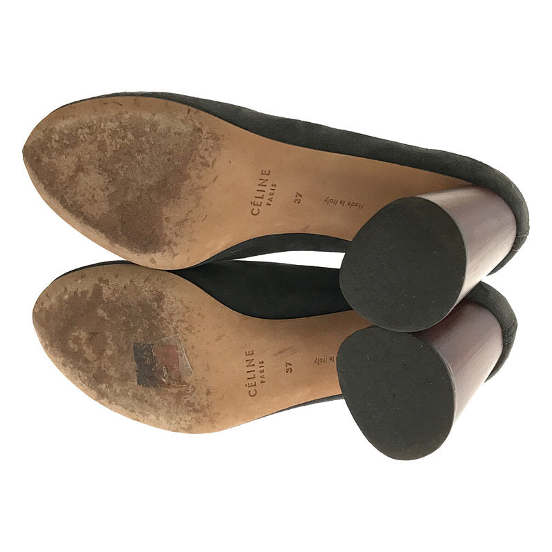 【美品】  CELINE / セリーヌ | スエード レザー Vカット パイピング ラウンドトゥ ウッド ヒール パンプス | 37 | グレー | レディース