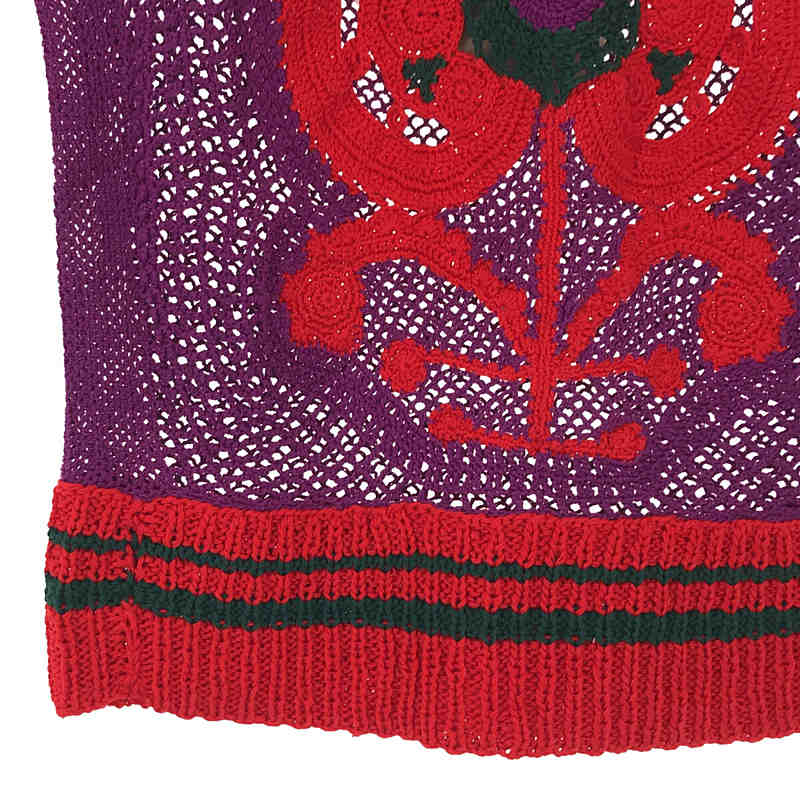 【신품】 PATOU / 파투 | 2021AW | Handmade Crochet Sleeveles 꽃 모티브 핸드메이드 니트 크로쉐 베스트 | S | 퍼플 / 레드 | 여성