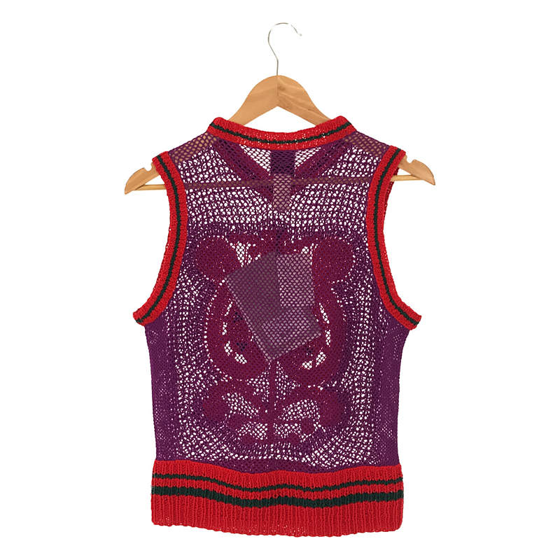 【신품】 PATOU / 파투 | 2021AW | Handmade Crochet Sleeveles 꽃 모티브 핸드메이드 니트 크로쉐 베스트 | S | 퍼플 / 레드 | 여성