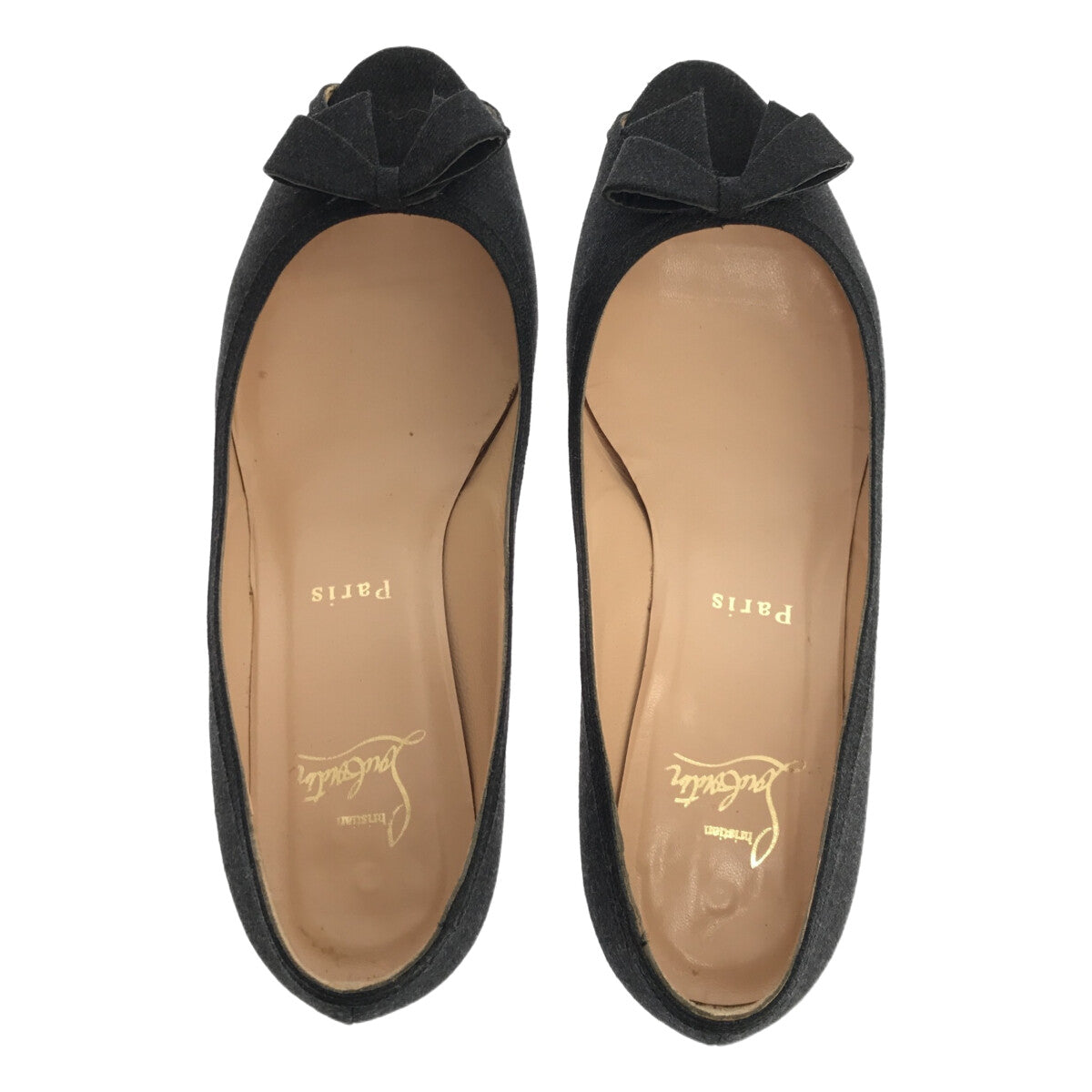 Christian Louboutin / クリスチャンルブタン | MILADY 45 FLANNEL オープントゥ リボン パンプス | 37 1/2 | グレー | レディース