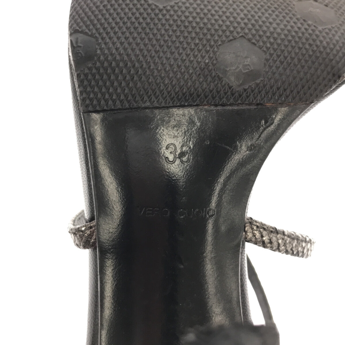 HELMUT LANG / ヘルムートラング | 型押しレザー ストラップサンダル | 36 | ブラック | レディース