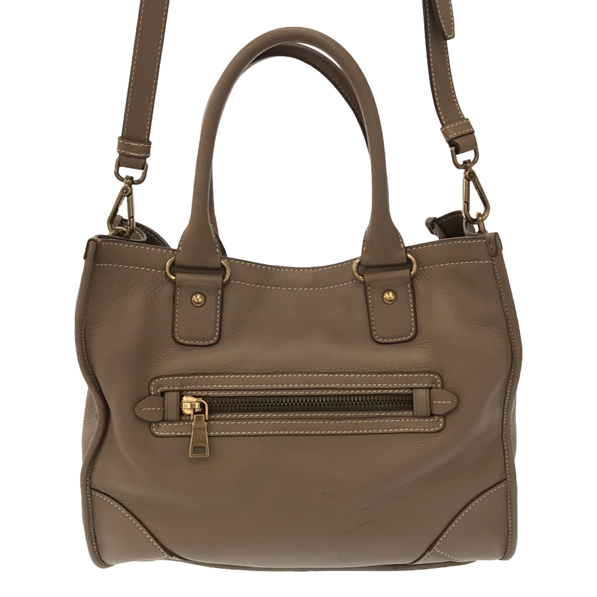 PRADA / 프라다 | 가죽 2way 어깨 토트 백 | 베이지 | 여성