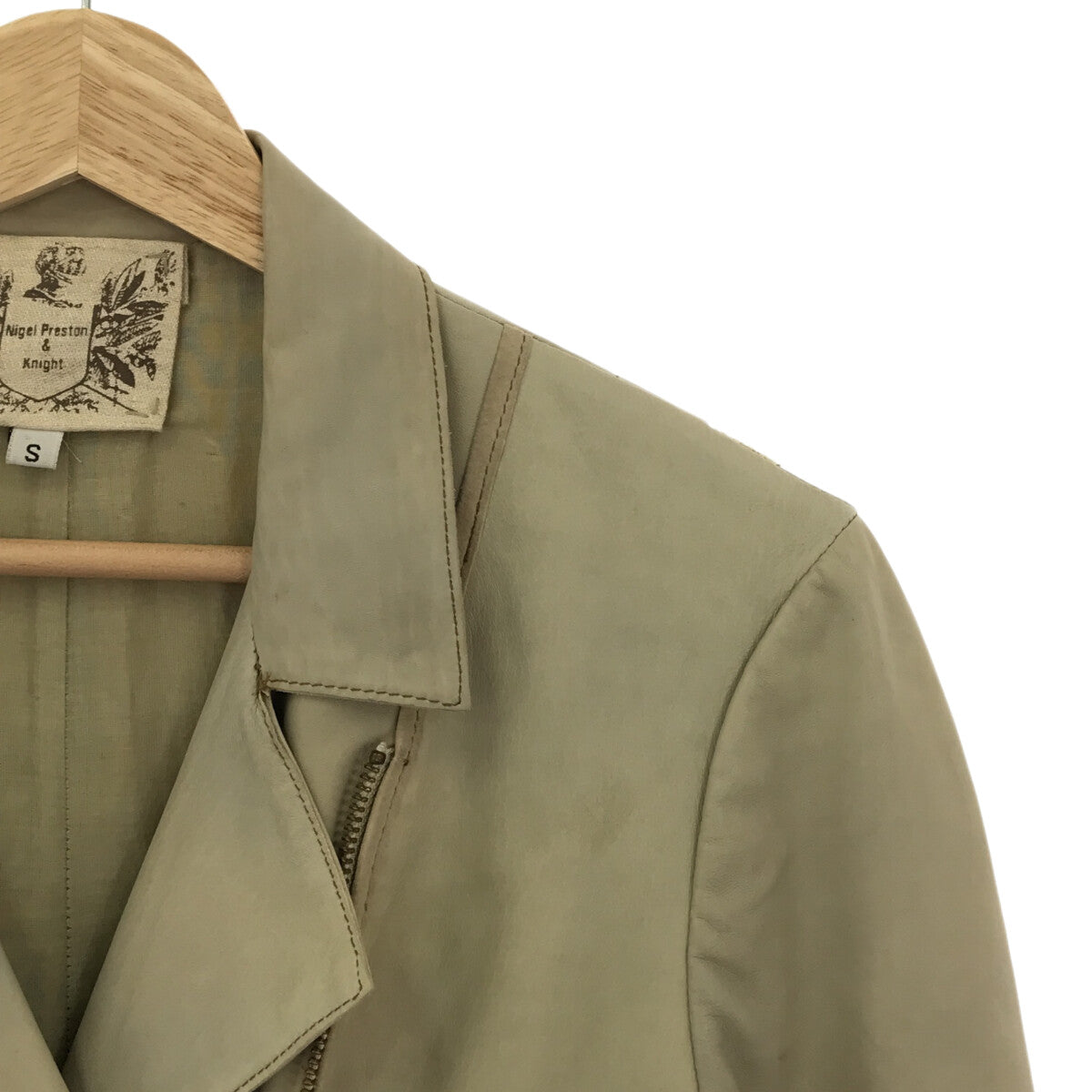 NIGEL PRESTON & KNIGHT / 나이젤 프레스턴 앤 나이트 | 레이스 전환 램 가죽 라이더스 재킷 | S | 베이지 | 여성