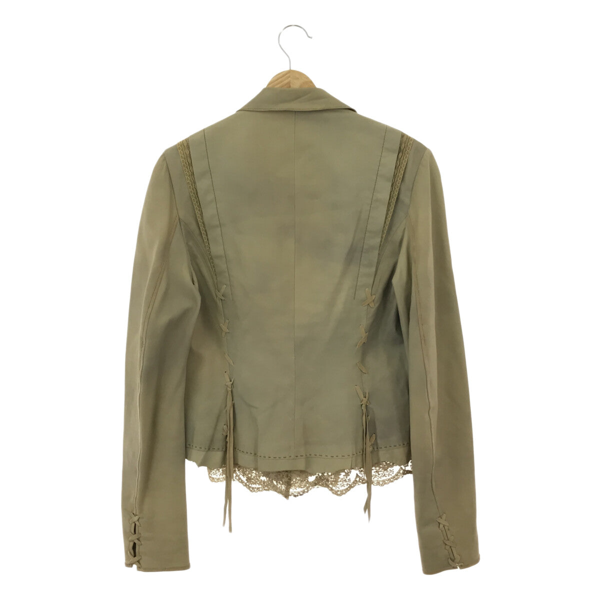 NIGEL PRESTON & KNIGHT / 나이젤 프레스턴 앤 나이트 | 레이스 전환 램 가죽 라이더스 재킷 | S | 베이지 | 여성