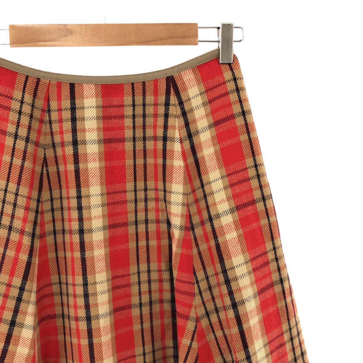 【미품】 UNION LAUNCH / 유니언 런치 | × Ron Herman 론하만 별주 울 체크 플레어 스커트 | XS | 레드 |