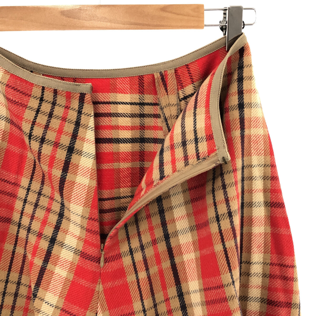 【미품】 UNION LAUNCH / 유니언 런치 | × Ron Herman 론하만 별주 울 체크 플레어 스커트 | XS | 레드 |