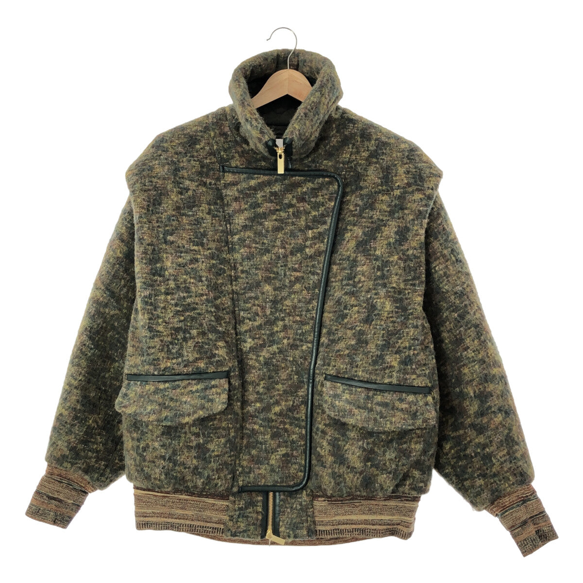 【신품】 Mame Kurogouchi / 마메쿠로고우치 | 2022AW | Alpaca Blend Shaggy Wool Blouson 샤기 울 블루존 | 2 | 그린 | 여성