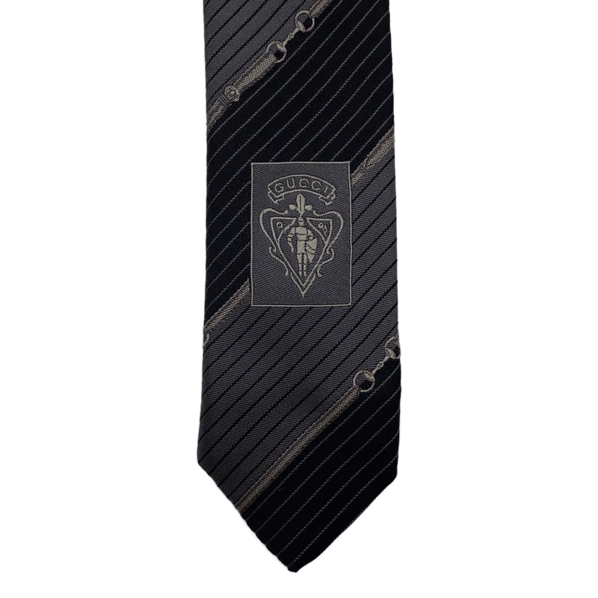 古馳 |絲綢馬銜扣軍團條紋領帶 |灰色的