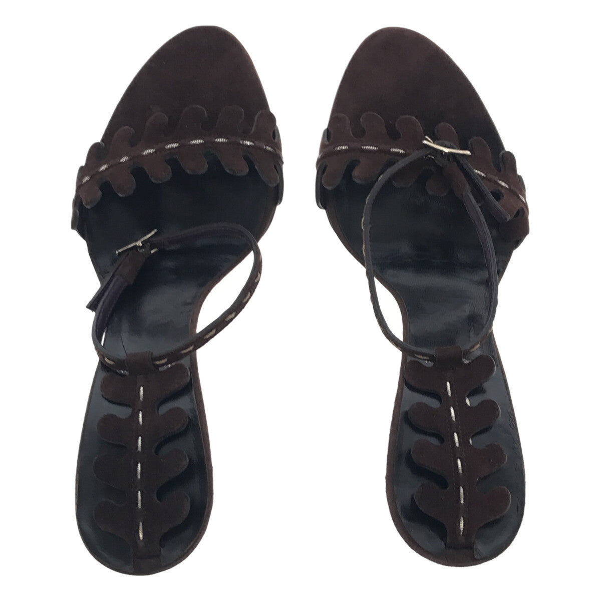 【미품】 FENDI / 펜디 | 스웨이드 가죽 발목 스트랩 힐 샌들 | 36 1/2 | 브라운 | 여성