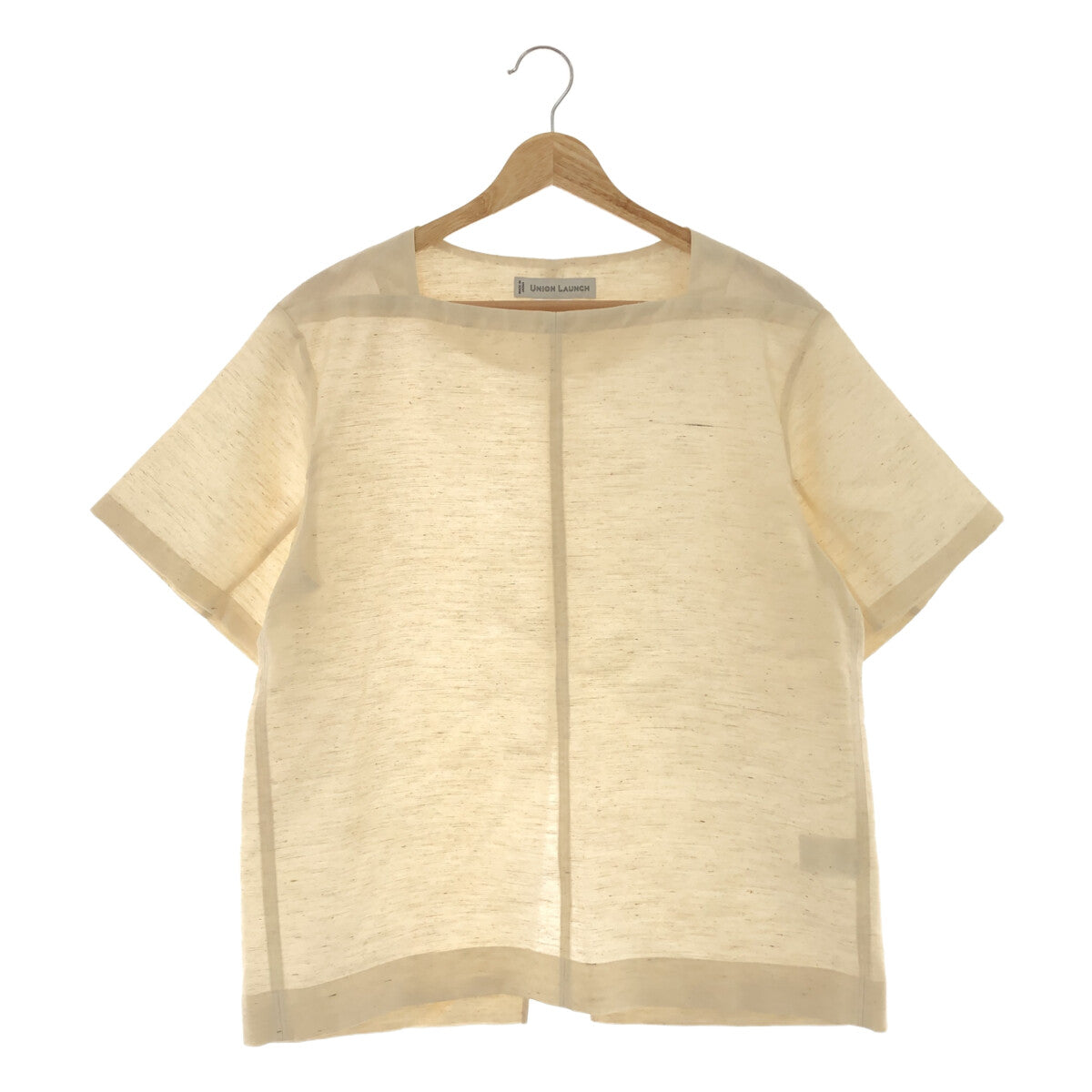 【미품】 UNION LAUNCH / 유니온 런치 | 실크 스퀘어 넥 풀오버 반팔 블라우스 | F | 자연 | 여성