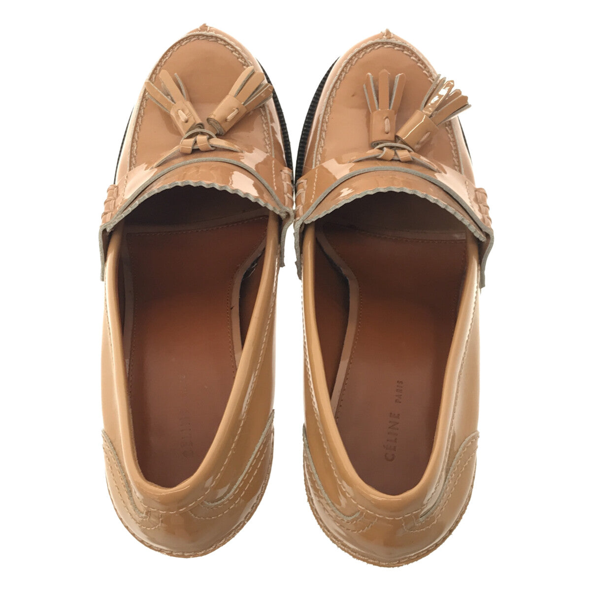 【美品】  CELINE / セリーヌ | フィービー期 エナメル タッセル ヒール パンプス | 38 | ベージュ | レディース