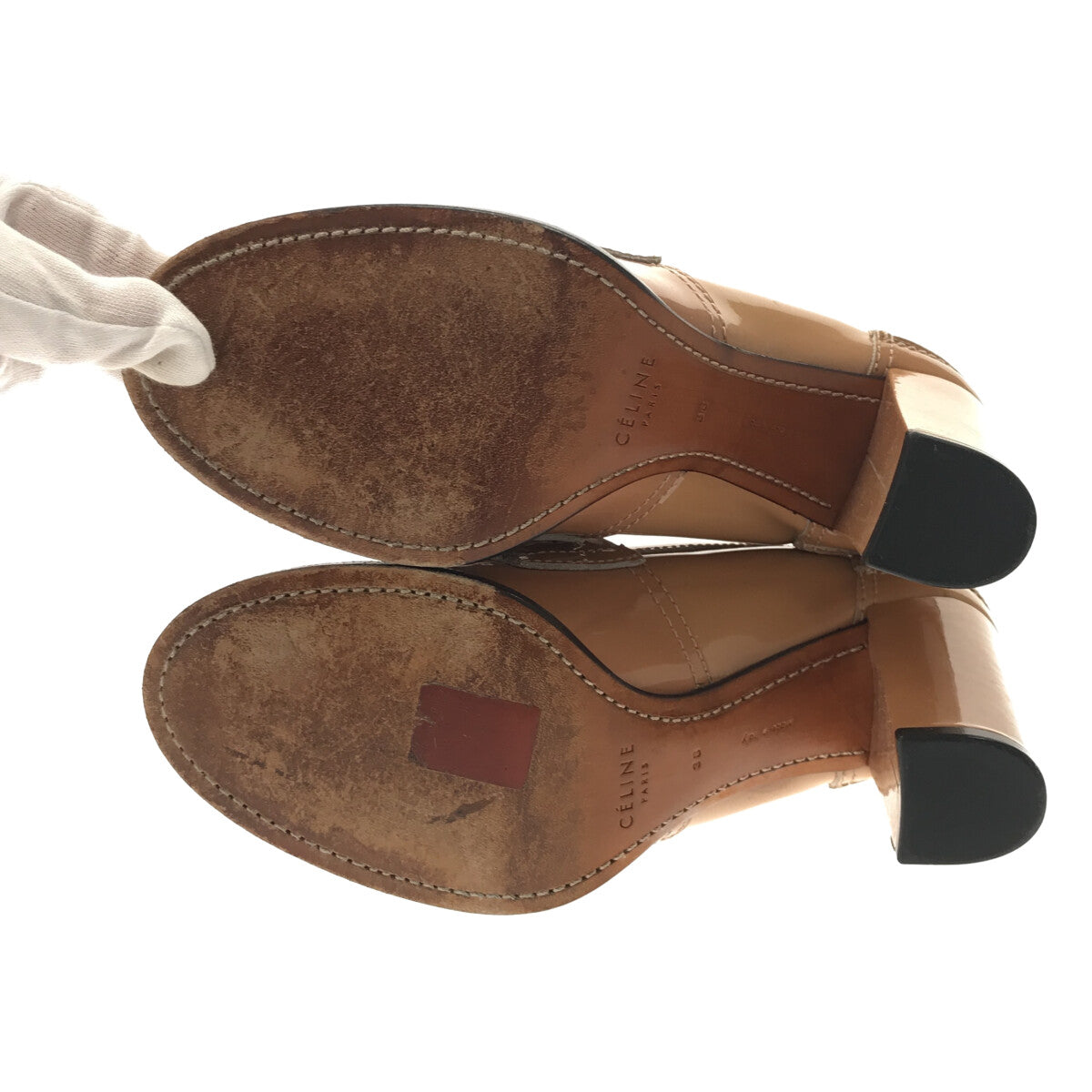 【美品】  CELINE / セリーヌ | フィービー期 エナメル タッセル ヒール パンプス | 38 | ベージュ | レディース