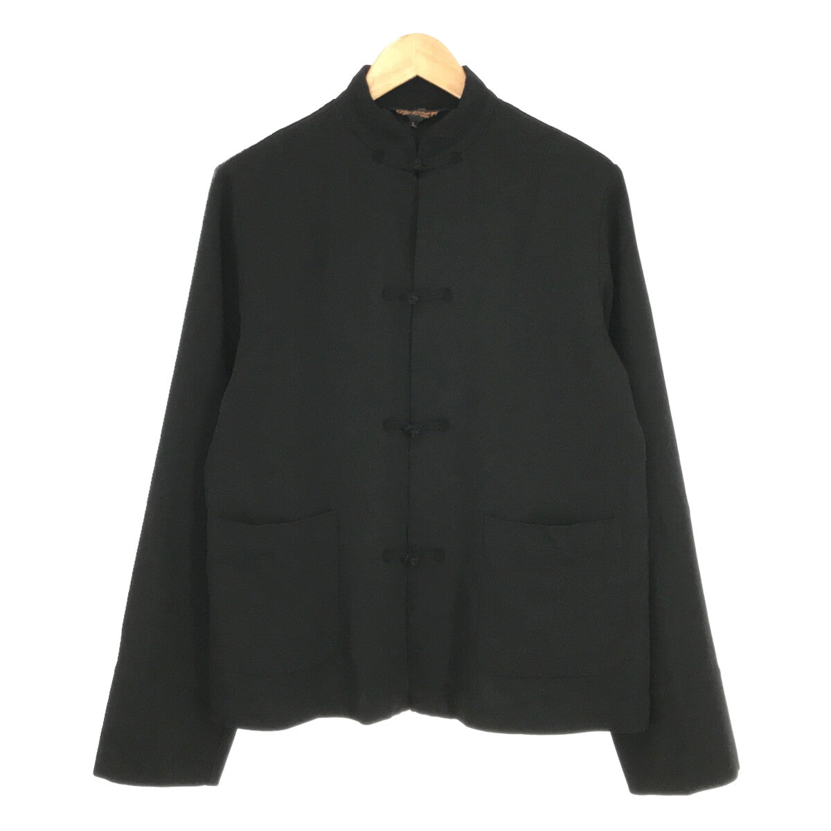 【美品】  BLACK COMME des GARCONS / ブラックコムデギャルソン | 2020SS / AD2019 ポリエステル 縮絨 スタンドカラー チャイナ ジャケット | L | ブラック | メンズ