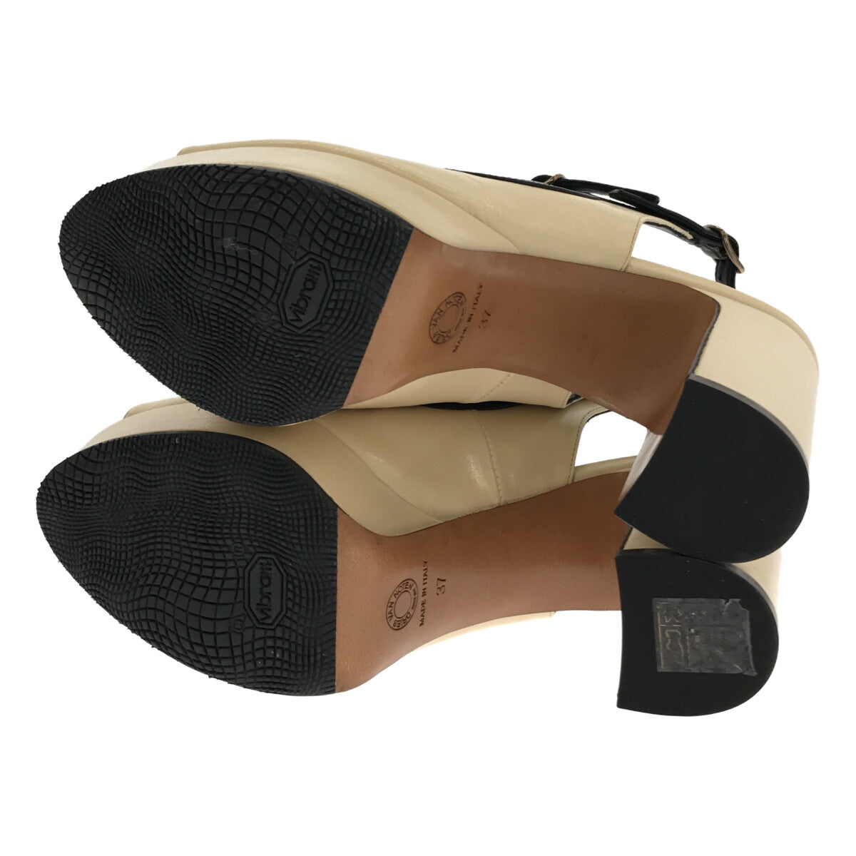 【미품】 DRIES VAN NOTEN / 드리스 반 노텐 | 오픈 투 발목 스트랩 힐 샌들 | 37 | 아이보리/블랙 | 여성