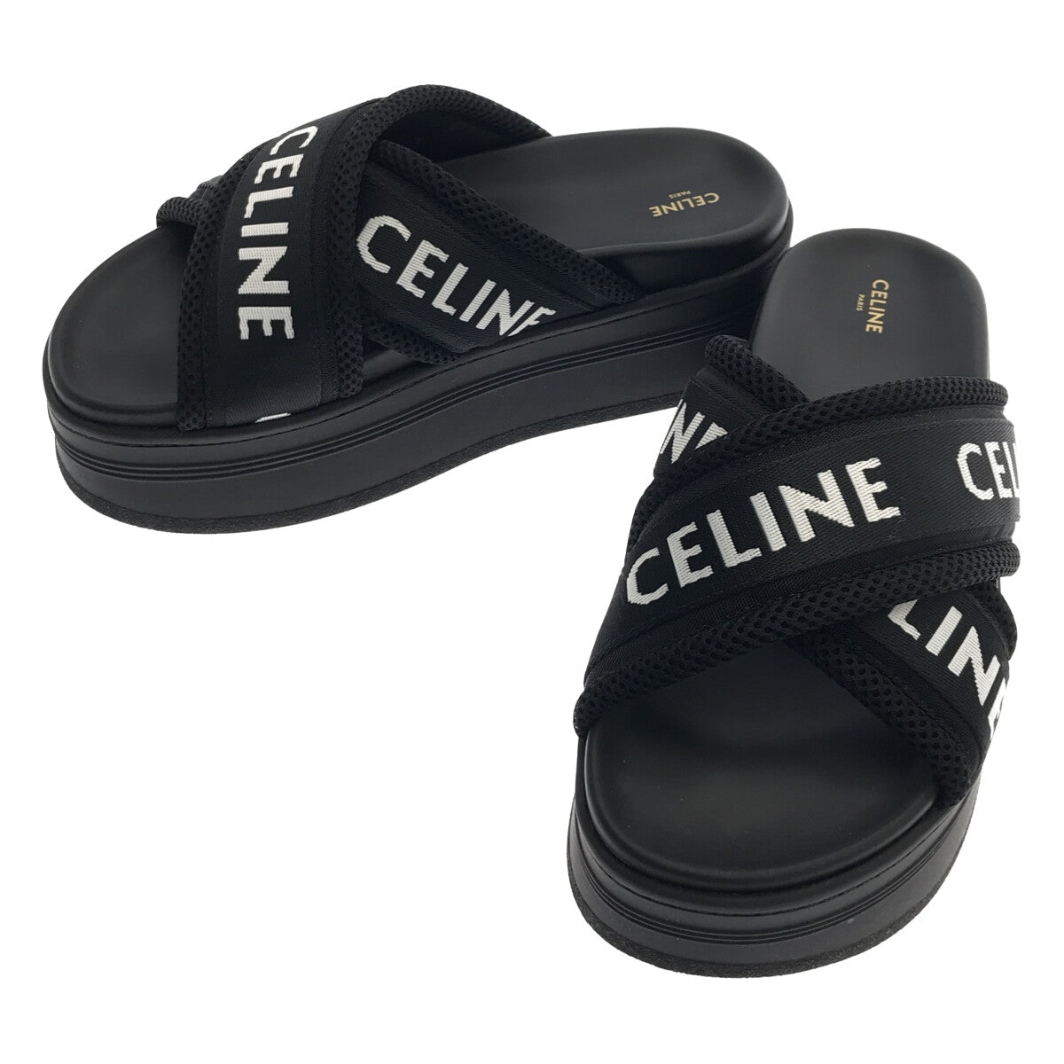 CELINE / セリーヌ | ブロック スライド サンダル / メッシュ＆CELINE