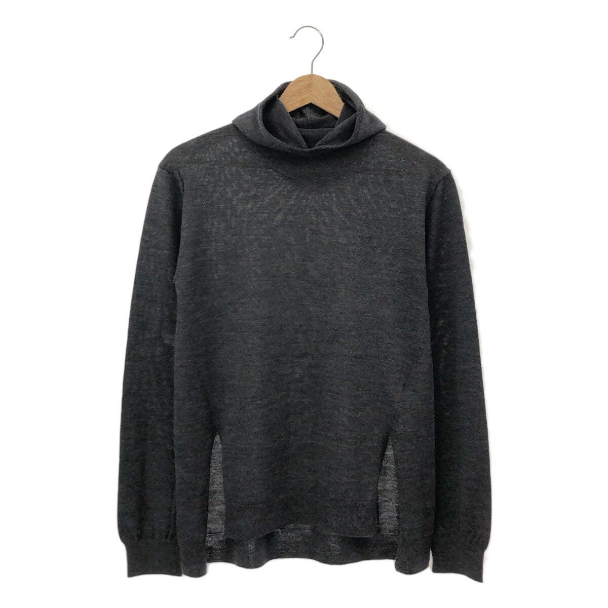 【신품】 Little $uzie / 리틀수지 | 2023AW | Extra Fine Merino Wool Hooded Knit 울 후드 니트 | 하나 | Charcoal | 여성