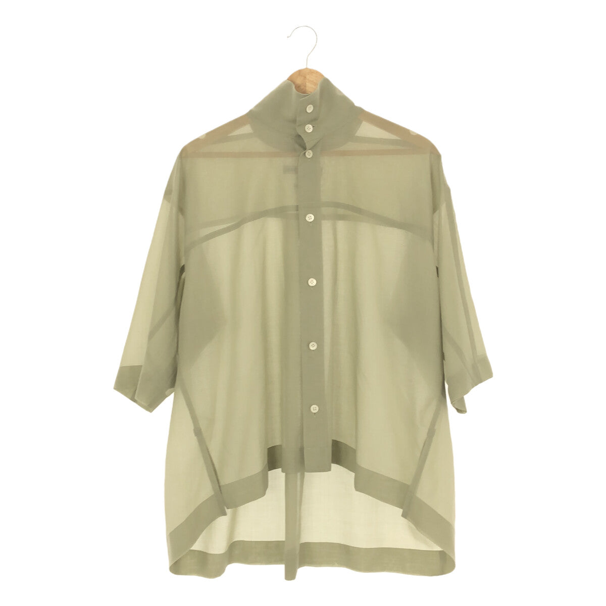 【미품】 ISSEY MIYAKE / 잇세이 미야케 | 2023SS | 시어 울 하이넥 오버 사이즈 반소매 셔츠 | 2 | 라이트 그린 | 여성