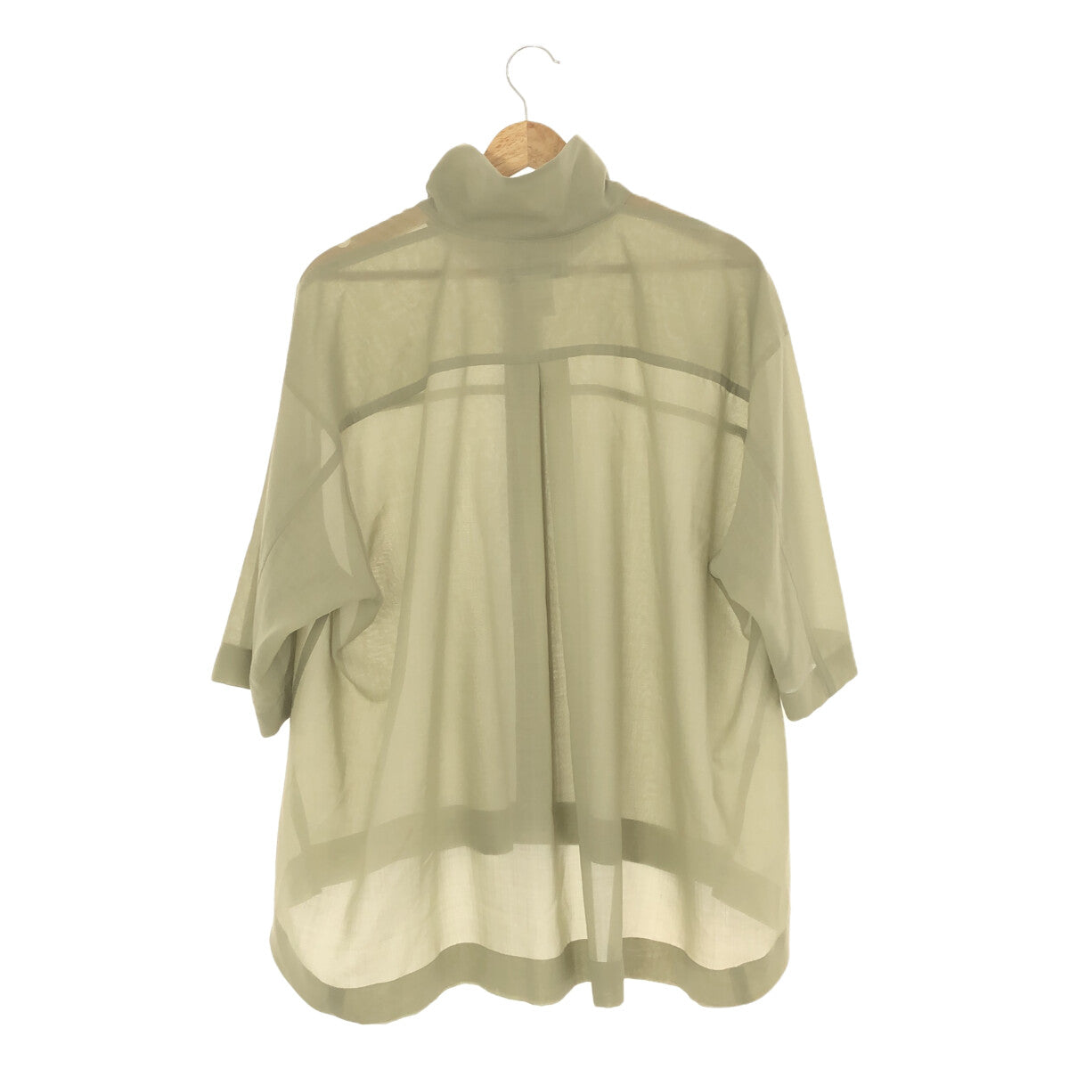 【미품】 ISSEY MIYAKE / 잇세이 미야케 | 2023SS | 시어 울 하이넥 오버 사이즈 반소매 셔츠 | 2 | 라이트 그린 | 여성