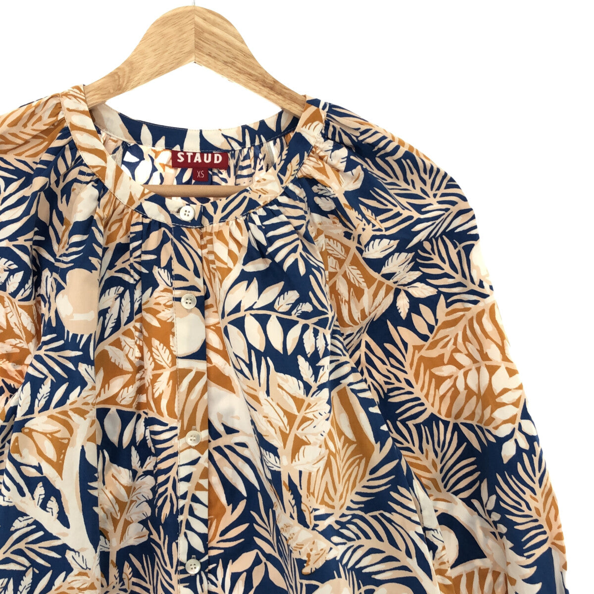 【美品】 STAUD / スタウド | ボタニカル柄 ボリュームスリーブ チュニック ブラウス | XS | ブルー / ブラウン | レディース