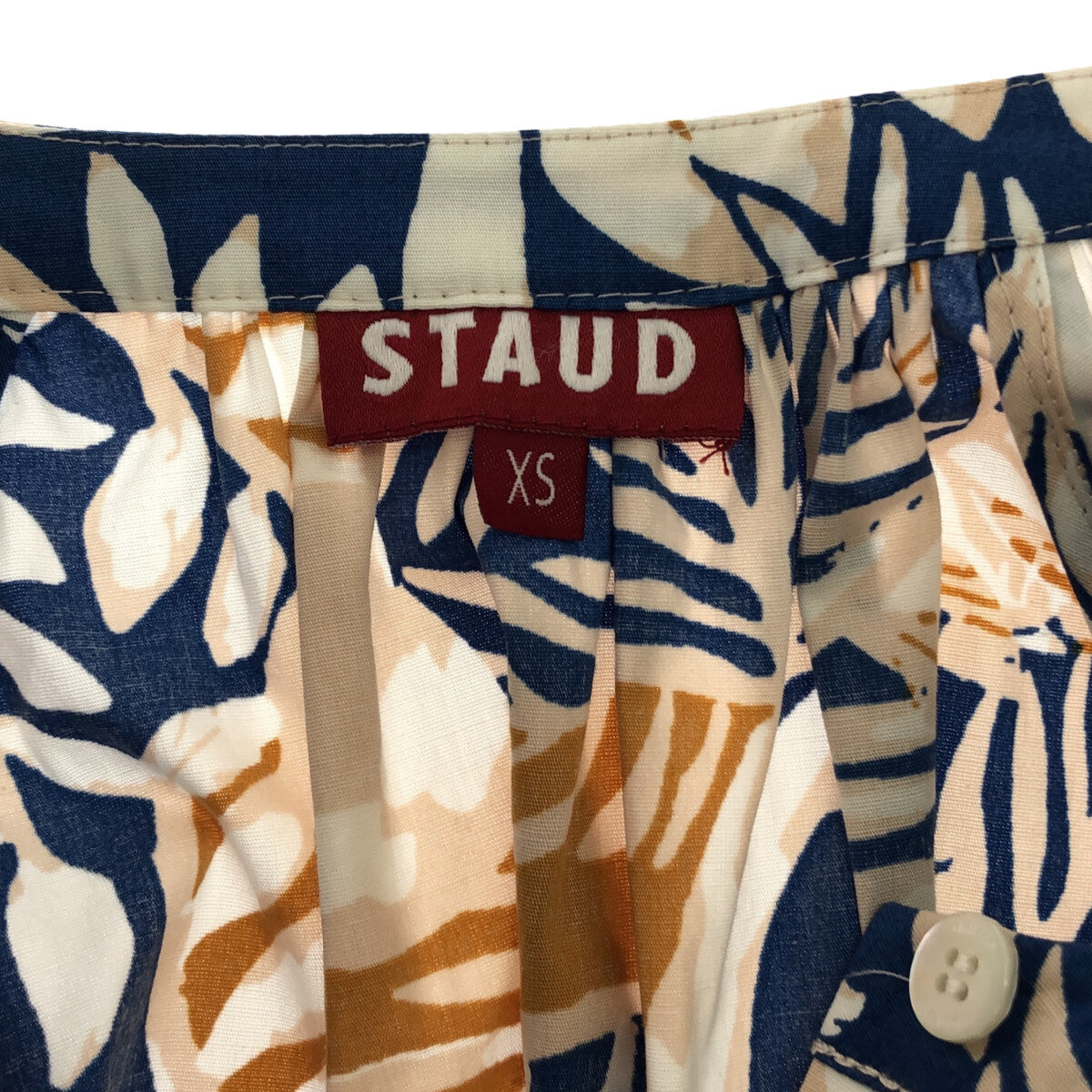 【美品】 STAUD / スタウド | ボタニカル柄 ボリュームスリーブ チュニック ブラウス | XS | ブルー / ブラウン | レディース