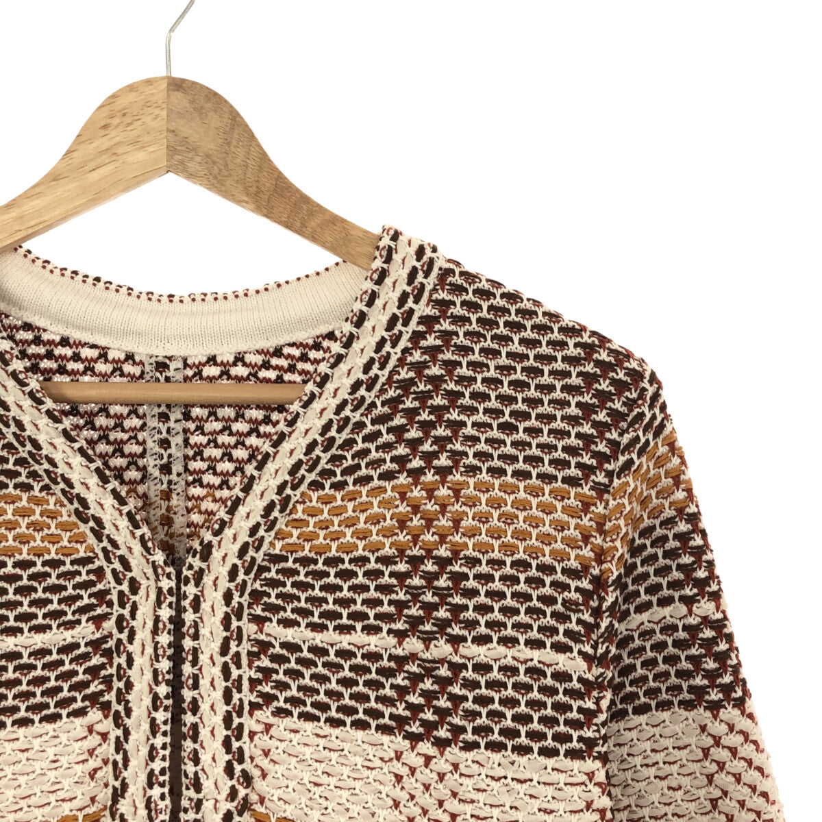 【미품】 Mame Kurogouchi / 마메쿠로고우치 | 2023SS | Basket Motif Knitted Jacket 재킷 가디건 | 2 | 브라운 | 여성